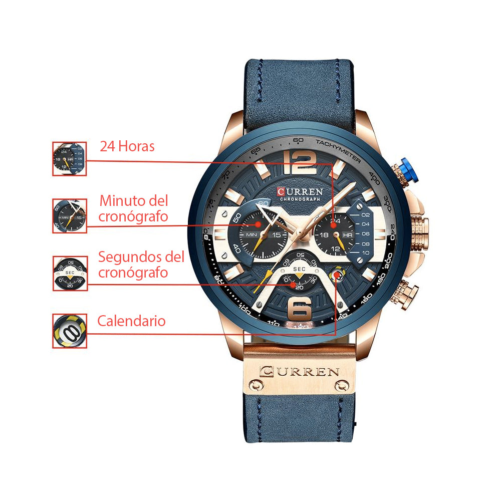 Reloj Curren 8329 Cronógrafo Cuero Original